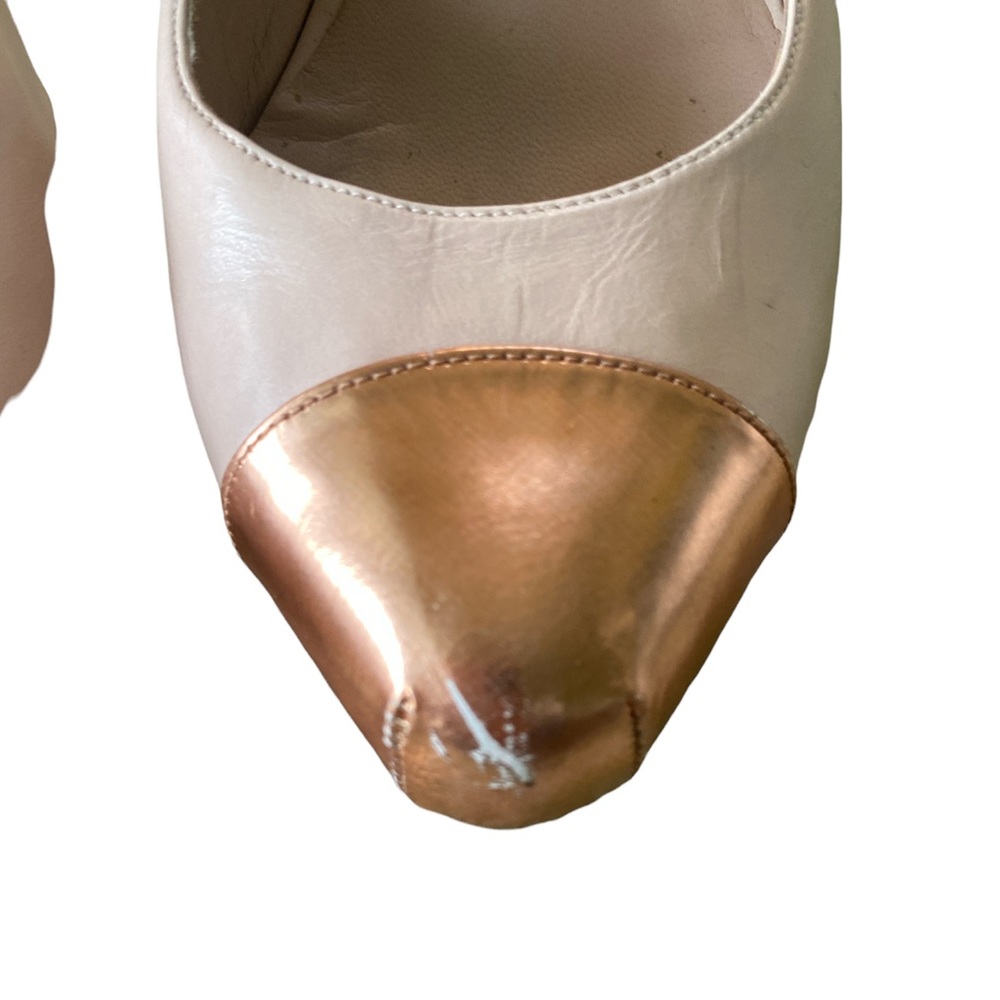 Pura Lopez Leather Gold Toe Nude Platform Slingback Heels - 7.5 - 38 - Picture 6 of 16